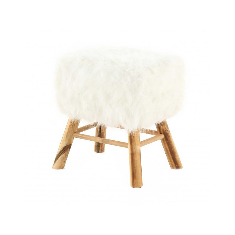 Tabouret carré fourrure blanche