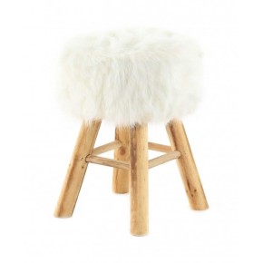 Tabouret rond fourrure blanche