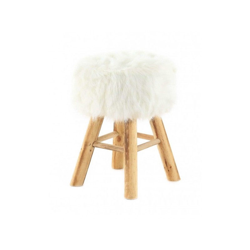 Tabouret rond fourrure blanche