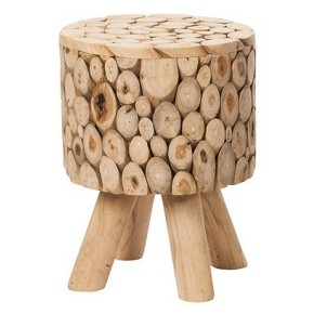 Tabouret teck mosaïque rond