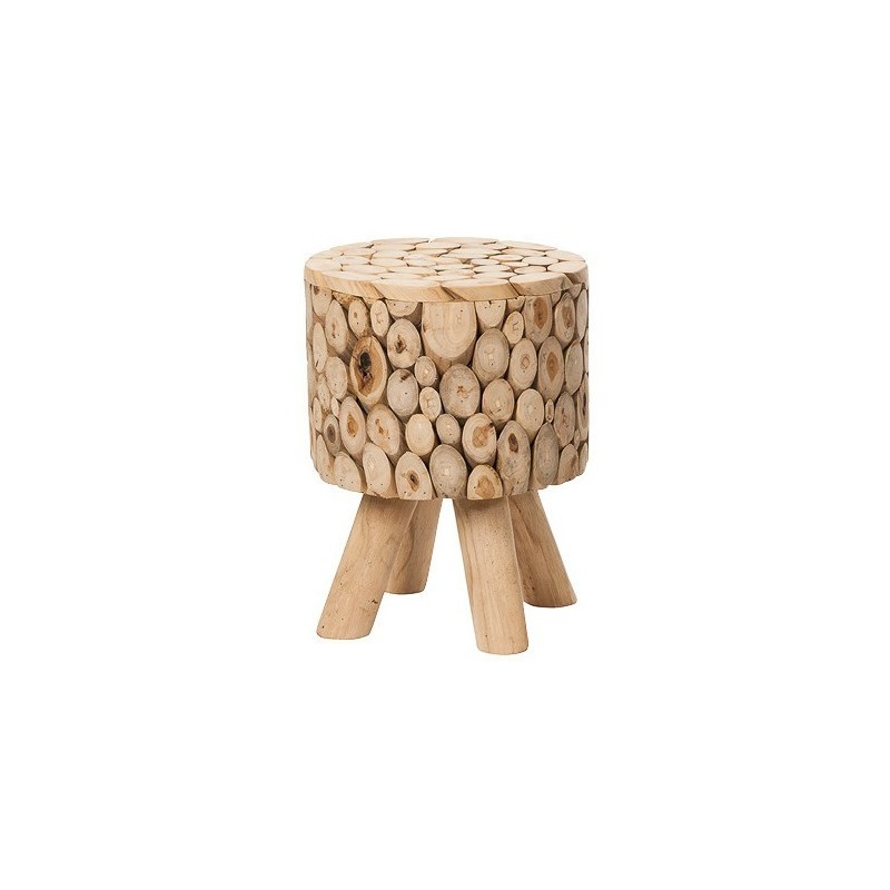 Tabouret teck mosaïque rond