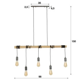 Luminaire 5L suspendu bambou