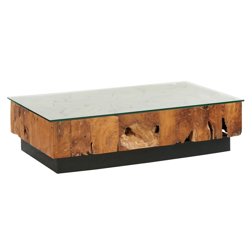 Table basse teck + verre 120cm